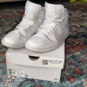 Nike Air Jordan 1 Mid Triple White Sneakers